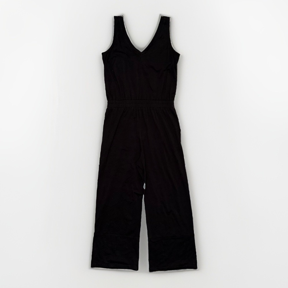Pact Womens S Black Organic Cotton Blend Tank Cropped Jumpsuit Romper Stretch - Picture 8 of 8